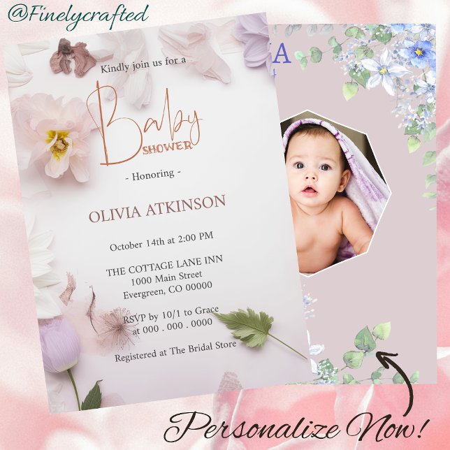 Personalised Nature Floral Photo Baby Shower  Invitation (Creator Uploaded)