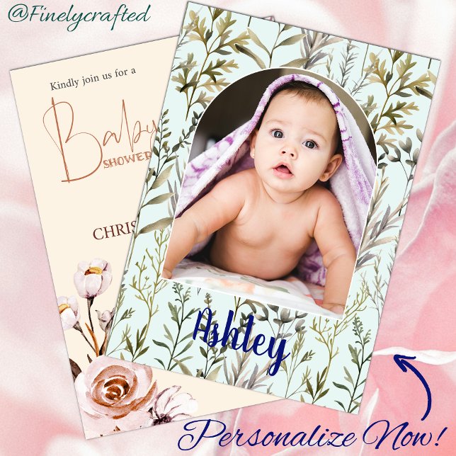 Personalised Nature Floral Photo Baby Shower  Invitation (Creator Uploaded)