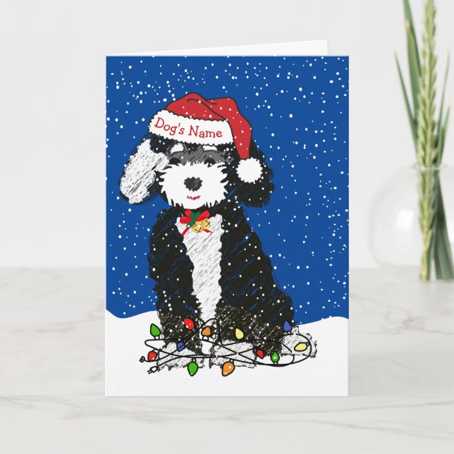 Personalised Naughty Bernedoodle Christmas Holiday Card (Front)