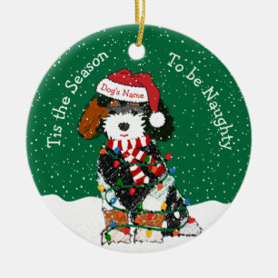 Personalised Naughty Black & Tan Bernedoodle Ceram Ceramic Tree Decoration