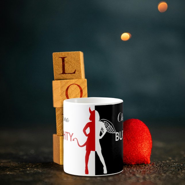 Personalised Naughty but Nice Devil Angel Coffee Mug (Naughty or nice mug.  Great for the wife, girlfriend or lady boss.)