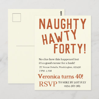 Personalised naughty hawty forty funny birthday  postcard
