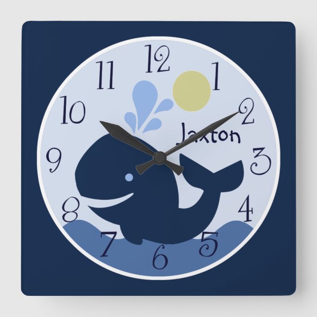 Personalised Nautical Ahoy Mate Whale Baby Clock (Front)