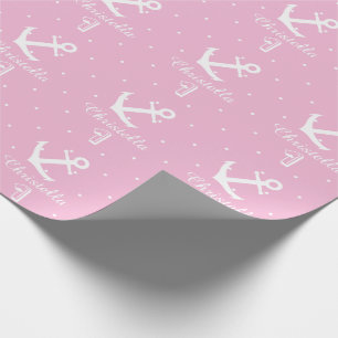 Personalised nautical anchor 1st birthday girl wrapping paper