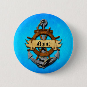 Personalised Nautical Anchor And Wheel 6 Cm Round Badge
