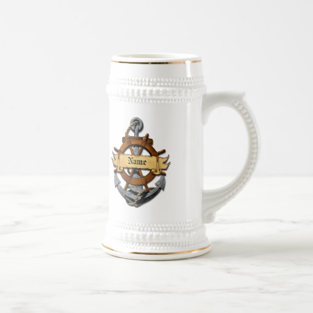 Personalised Nautical Anchor And Wheel Beer Stein (Right)