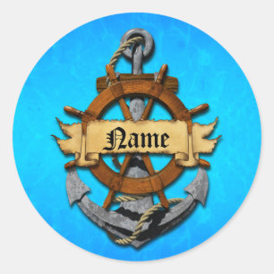 Personalised Nautical Anchor And Wheel Classic Round Sticker