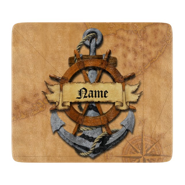 Personalised Nautical Anchor And Wheel Cutting Board (Front)