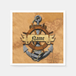 Personalised Nautical Anchor And Wheel Napkin