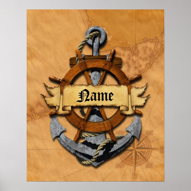 Personalised Nautical Anchor And Wheel Poster (Front)