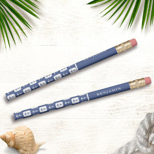 Personalised Nautical Anchor Blue White Pencil