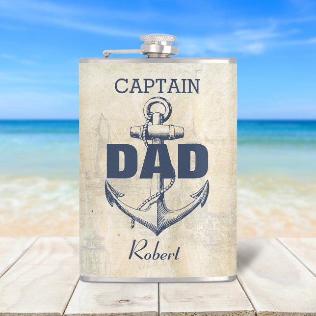 Personalised Nautical Anchor Captain Dad Hip Flask (Great gift for Captain Dad for birthdays, Father's Day, Christmas, or any occasion!)