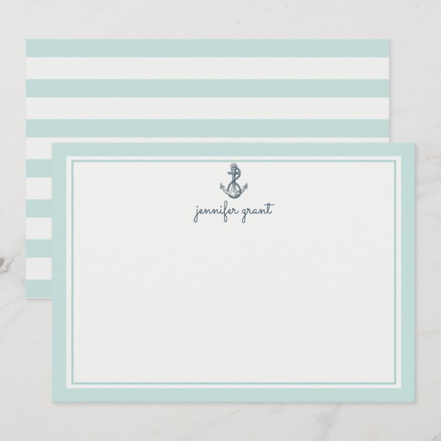 Personalised Nautical Anchor Flat Note Cards (Front/Back)