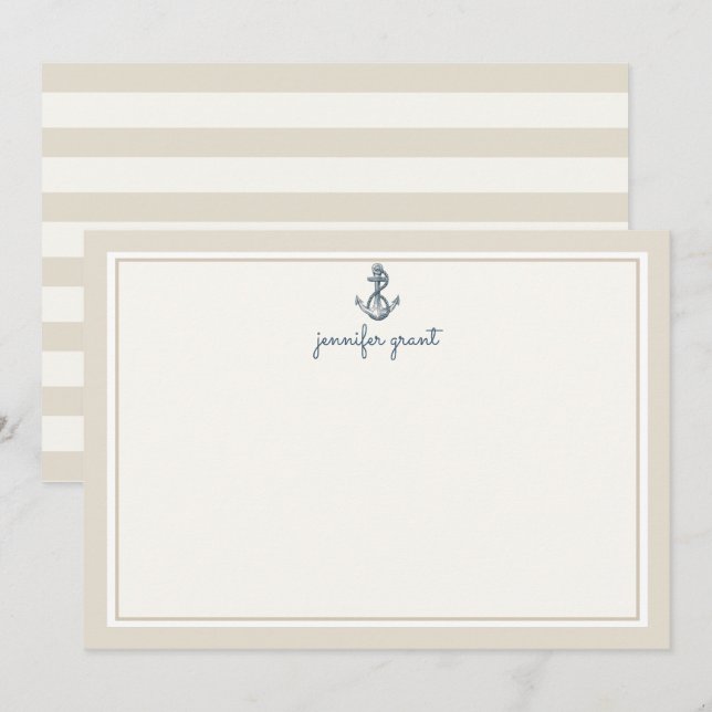 Personalised Nautical Anchor Flat Note Cards (Front/Back)