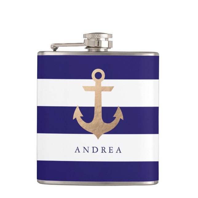 Personalised | Nautical Anchor Hip Flask (Front)