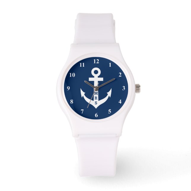 Personalised nautical anchor monogram silicon watch (Front)