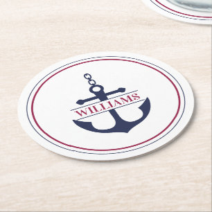 Personalised Nautical Anchor Round Paper Coaster