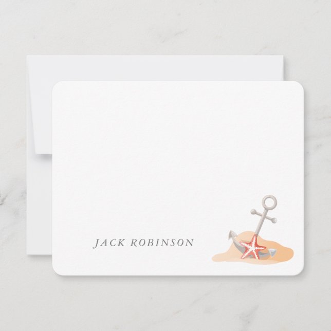 Personalised Nautical Anchor Starfish Note Card (Front)