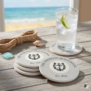 Personalised Nautical Beach House Custom Coaster