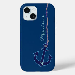 Personalised Nautical Blue Anchor iPhone 15 Case