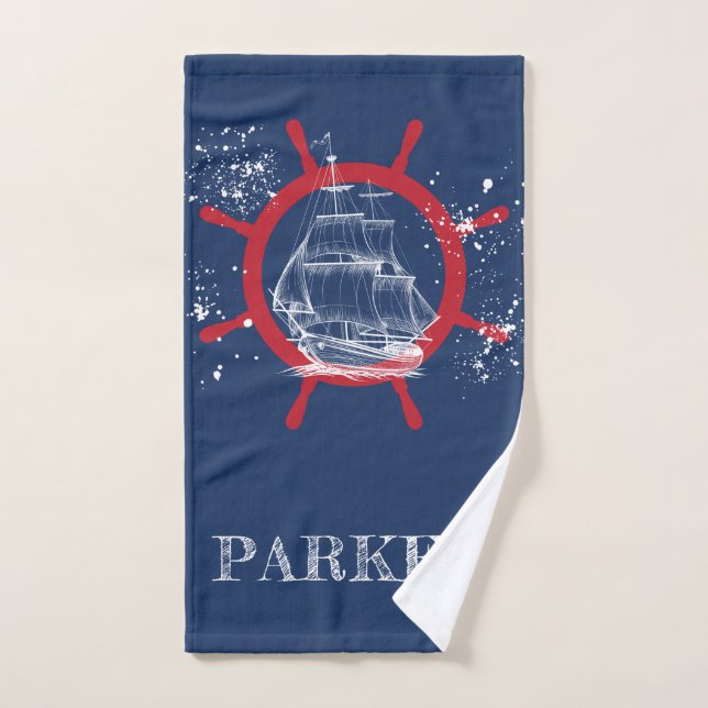 Personalised Nautical Blue Hand Towel (Hand Towel)