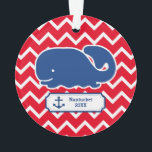 Personalised Nautical Blue Whale Anchor Chevron Ornament<br><div class="desc">This nautical preppy blue whale Anchor design features your text or monogram and a white chevron background with your custom colour. A cute, bright, colourful and classic whale pattern that’s perfect for a day at the beach, cottage by the ocean or nautical clothing, gifts or child's room. Personalise with your...</div>