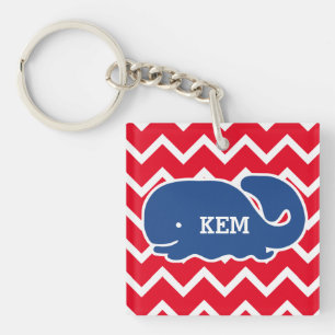 Personalised Nautical Blue Whale Chevron pattern Key Ring