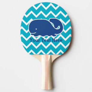 Personalised Nautical Blue Whale Chevron pattern Ping Pong Paddle