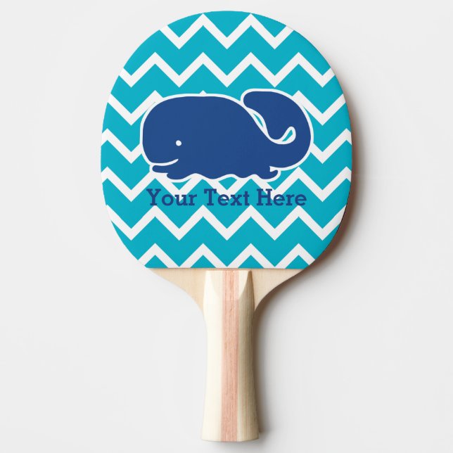 Personalised Nautical Blue Whale Chevron pattern Ping Pong Paddle (Front)