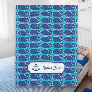 Personalised Nautical Blue Whale preppy pattern Fleece Blanket
