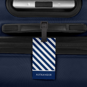 Personalised Nautical Blue White Stripes Bag Tag