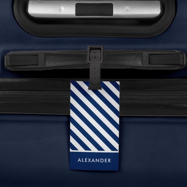Personalised Nautical Blue White Stripes Bag Tag (Creator Uploaded)