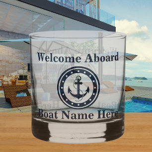 Personalised Nautical Boat Name Anchor  Navy Blue  Whiskey Glass