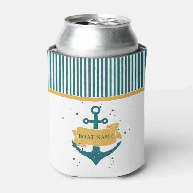 Personalised Nautical Boat Name Can Cooler (Can Front)