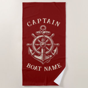 Personalised Nautical Captain Boat Name Anchor Beach Towel