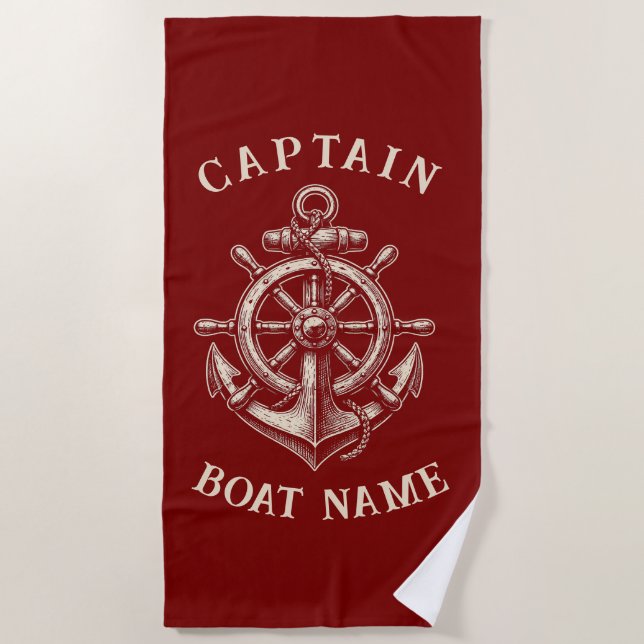 Personalised Nautical Captain Boat Name Anchor     Beach Towel (Front)