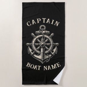 Personalised Nautical Captain Boat Name Anchor Beach Towel