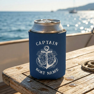 Personalised Nautical Captain Boat Name Anchor  Can Cooler