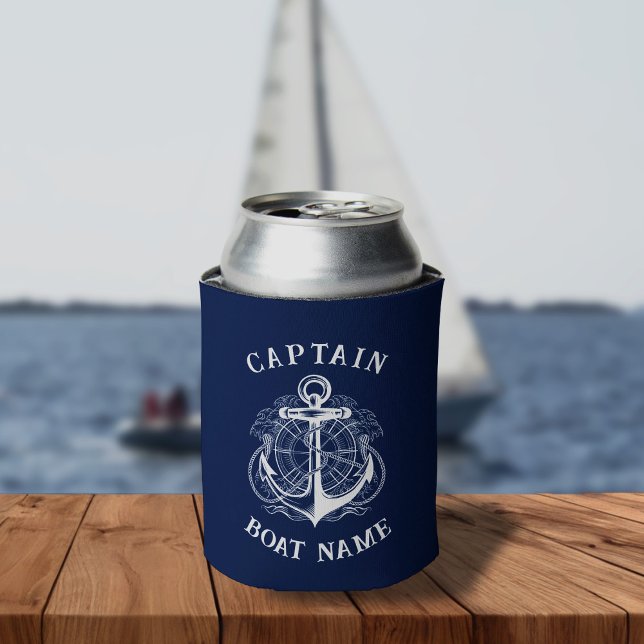 Personalised Nautical Captain Boat Name Anchor  Can Cooler (Creator Uploaded)