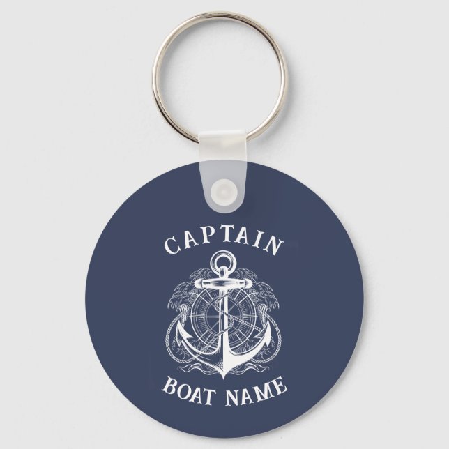 Personalised Nautical Captain Boat Name Anchor Key Ring (Front)