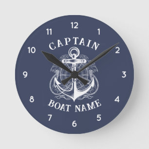 Personalised Nautical Captain Boat Name Anchor Round Clock