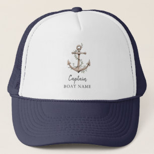 Personalised Nautical Captain Boat Name Anchor     Trucker Hat
