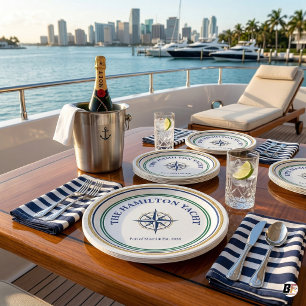 Personalised Nautical Compass Yacht Name Rope Paper Plate