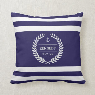 Personalised Nautical Family Crest Stripe Pattern Cushion