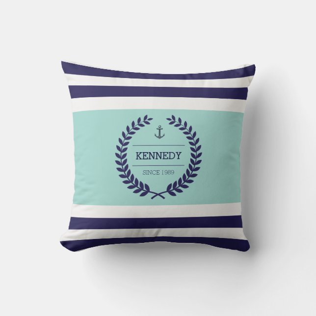 Personalised Nautical Family Crest Stripe Pattern Cushion (Front)