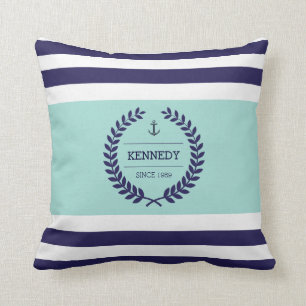 Personalised Nautical Family Crest Stripe Pattern Cushion