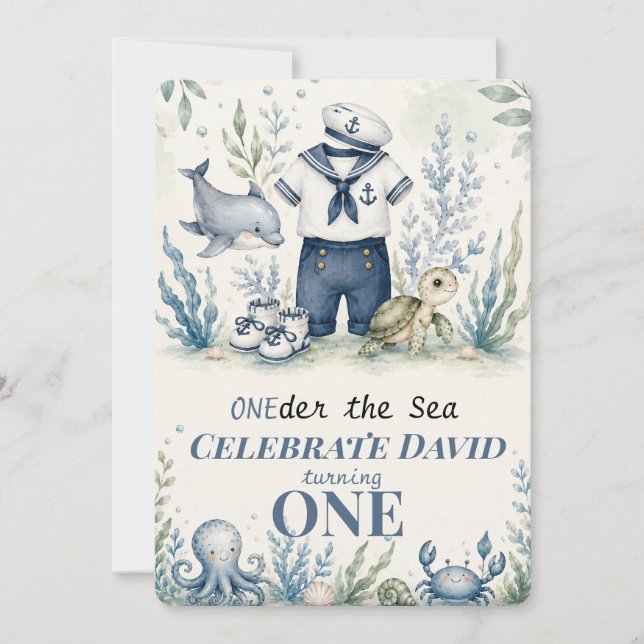 Personalised Nautical First Birthday Invitation (Front)