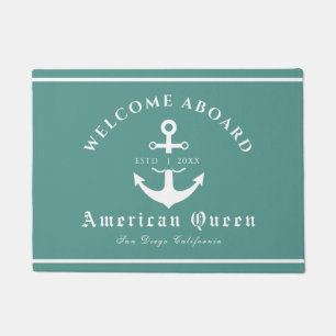 Personalised Nautical Green Welcome Aboard  Doormat