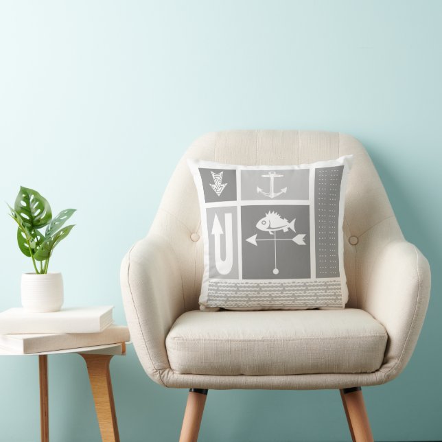 Personalised Nautical Grey Yellow Colour Block Cushion (Chair)