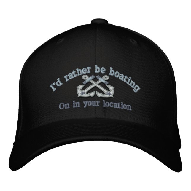 Personalised Nautical I'd rather be boating Embroidered Hat (Front)